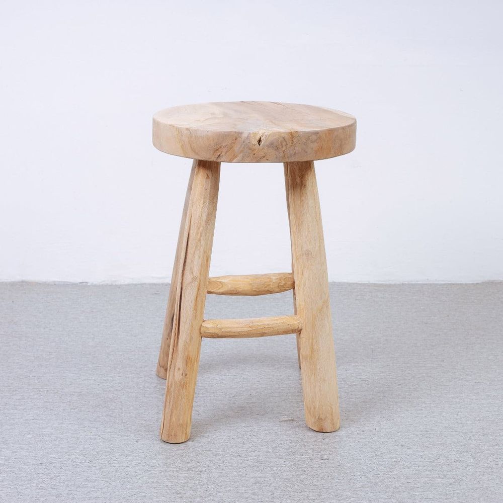 Kiran Teak Wood Stool-France & Son-FL1129-Bar StoolsDining Stool-5-France and Son