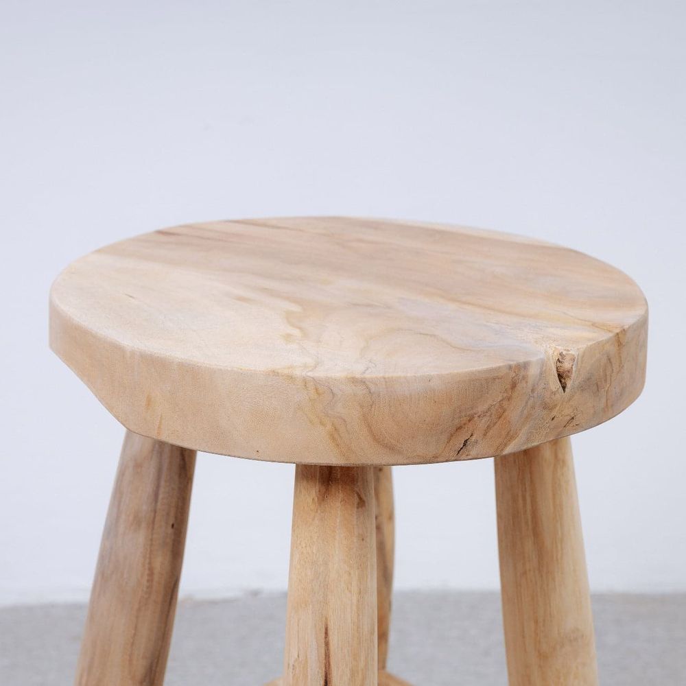 Kiran Teak Wood Stool-France & Son-FL1129-Bar StoolsDining Stool-4-France and Son