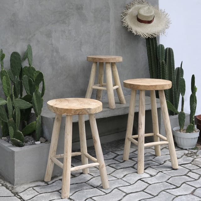 Kiran Teak Wood Stool-France & Son-FL1129-Bar StoolsDining Stool-2-France and Son