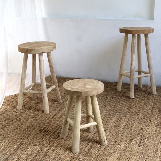 Kiran Teak Wood Stool-France & Son-FL1129-Bar StoolsDining Stool-3-France and Son