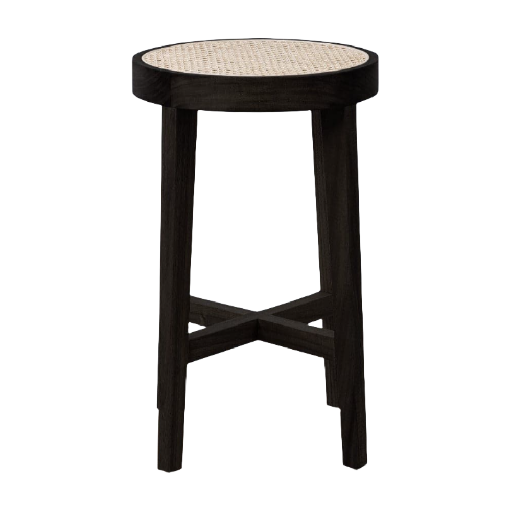 Jeanneret Round Counter Stool with Cane Seat
