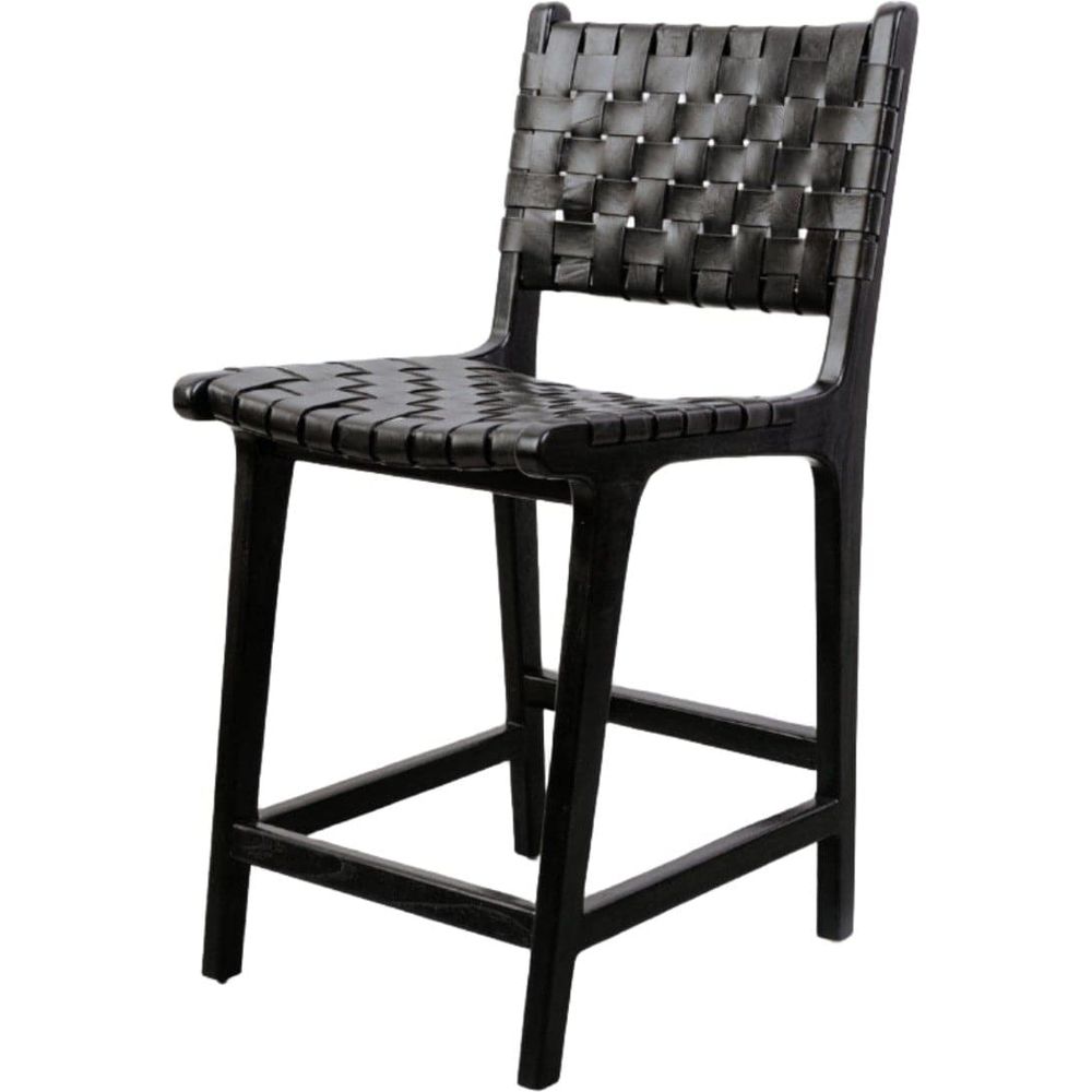 Cahyo Woven Leather Counter Stool-France & Son-FL1136BLK-Bar StoolsBlack-1-France and Son