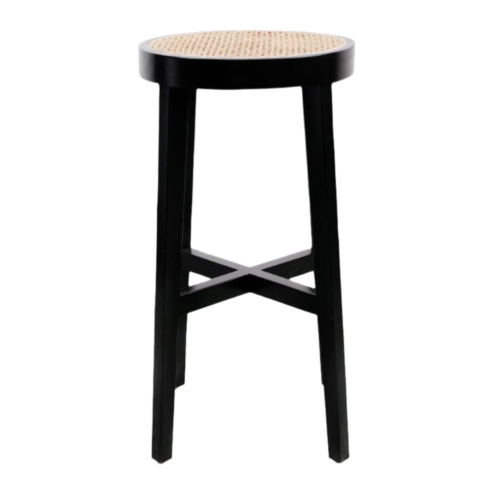 Jeanneret Round Bar Stool with Cane Seat-France & Son-FL1141BLK-Bar StoolsBlack-4-France and Son