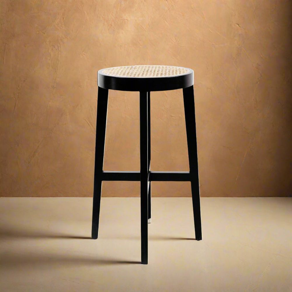 Jeanneret Round Bar Stool with Cane Seat-France & Son-FL1141NTRL-Bar StoolsNatural-5-France and Son