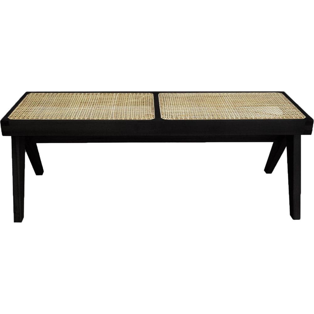 Mid Century Jeanneret Hand Woven Bench - Narrow-France & Son-FL1203BLK-BenchesBlack-7-France and Son