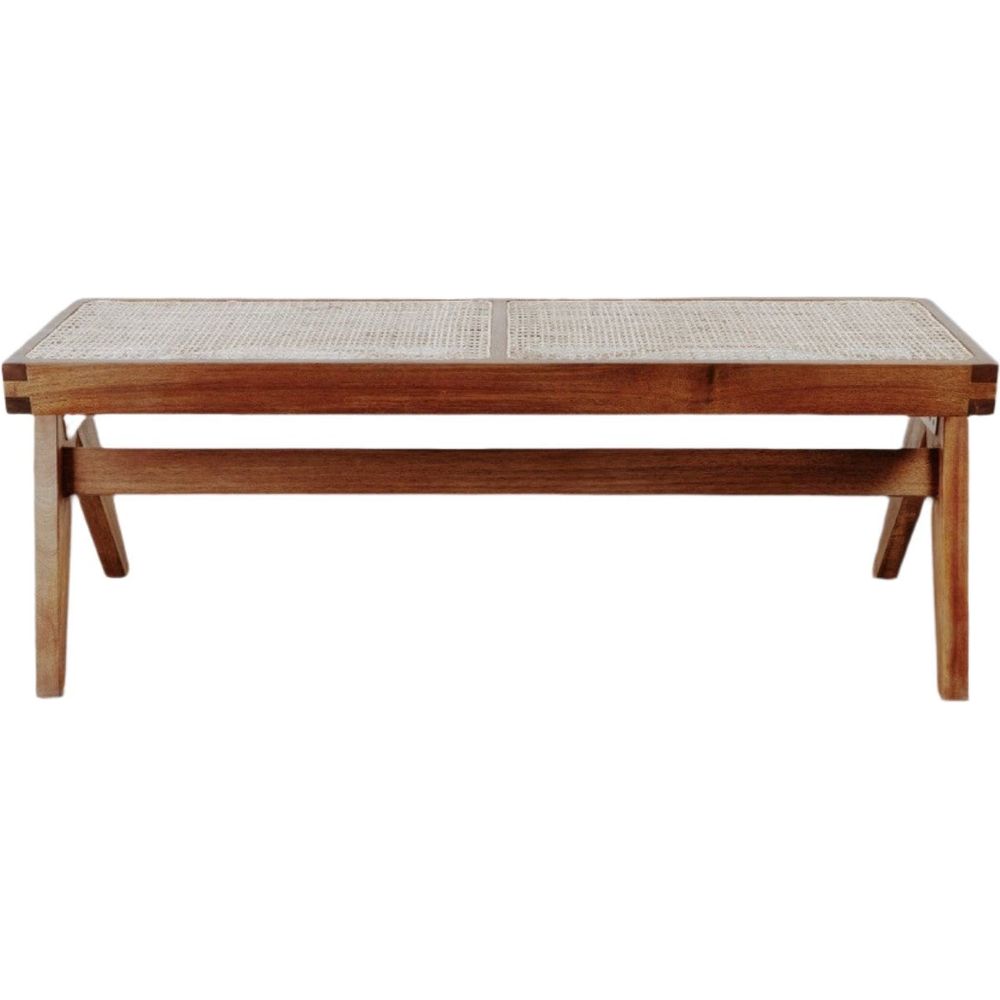 Mid Century Jeanneret Hand Woven Bench - Narrow-France & Son-FL1203NTRL-BenchesNatural-1-France and Son