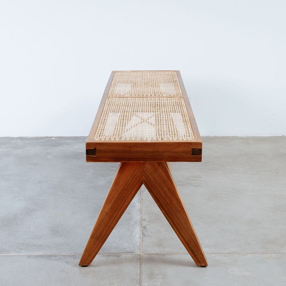 Mid Century Jeanneret Hand Woven Bench - Narrow-France & Son-FL1203NTRL-BenchesNatural-4-France and Son