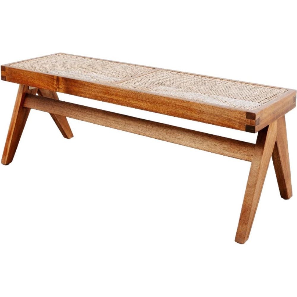 Mid Century Jeanneret Hand Woven Bench - Narrow-France & Son-FL1203NTRL-BenchesNatural-1-France and Son