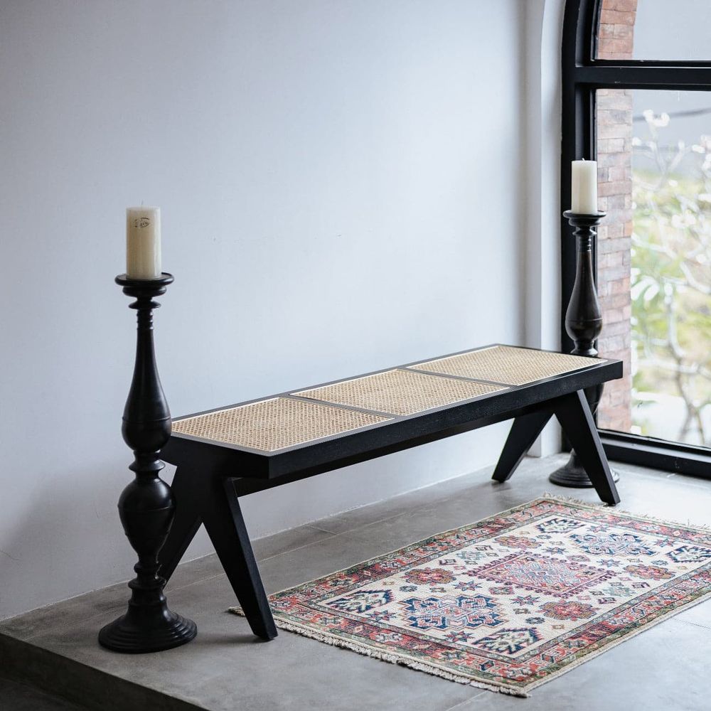 Jeanneret Bench Long with Hand Caned Seat-France & Son-FL1293IVORY-BenchesIvory Wash-5-France and Son