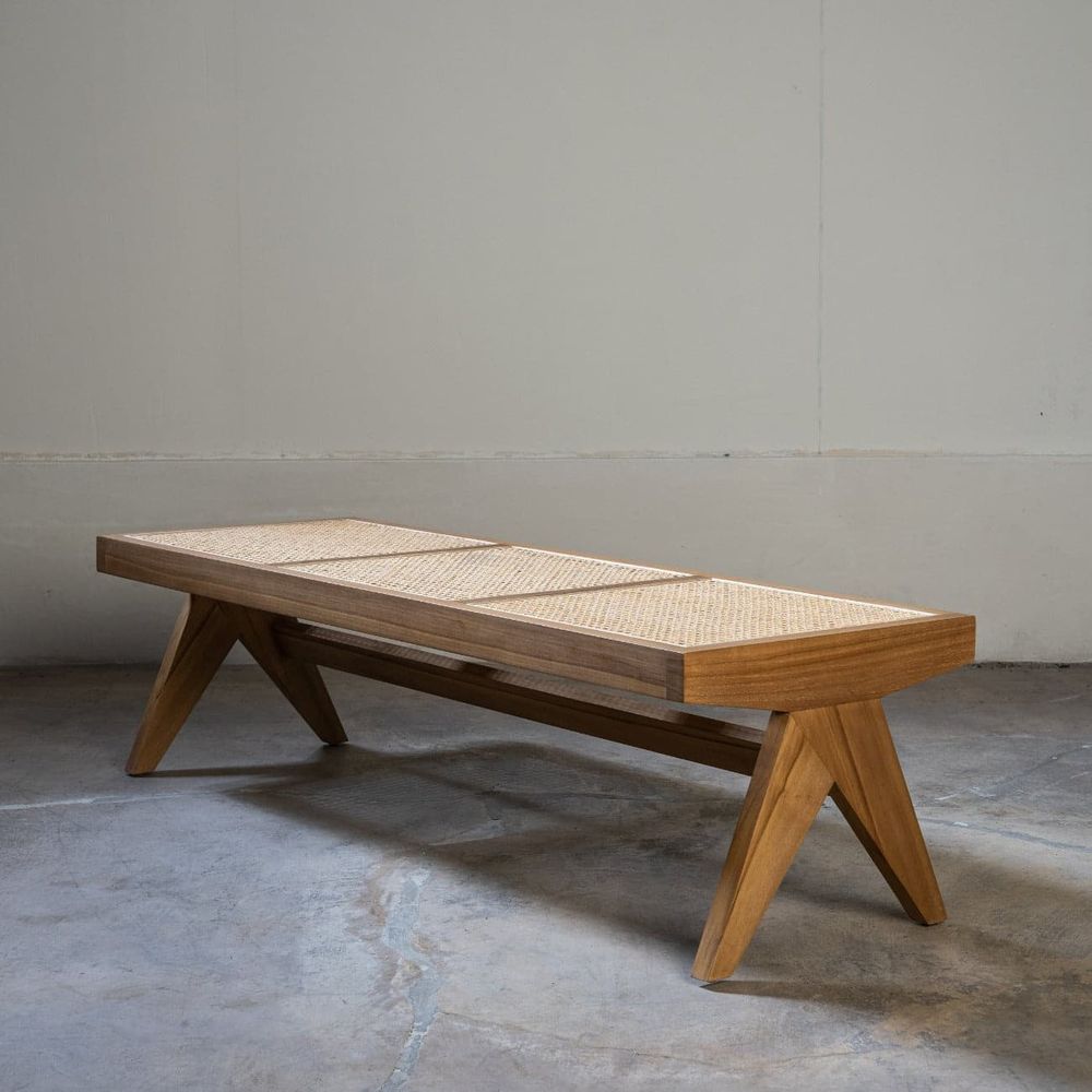Jeanneret Hand Caned Bench 54-France & Son-FL1293NTRL-BenchesNatural Teak-1-France and Son