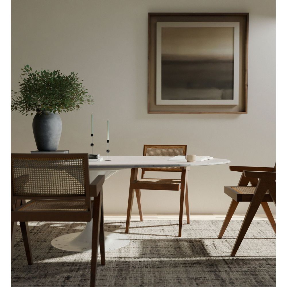 Carrara Marble Pedestal Tulip Dining Table - Oval
