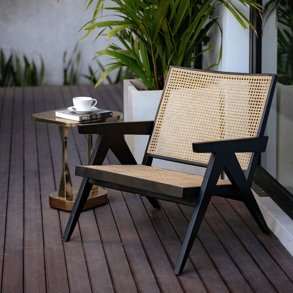 Jeanneret Lounge Chair with Arms - Natural Acacia-France & Son-FL1317NTRL-Lounge ChairsNatural-9-France and Son