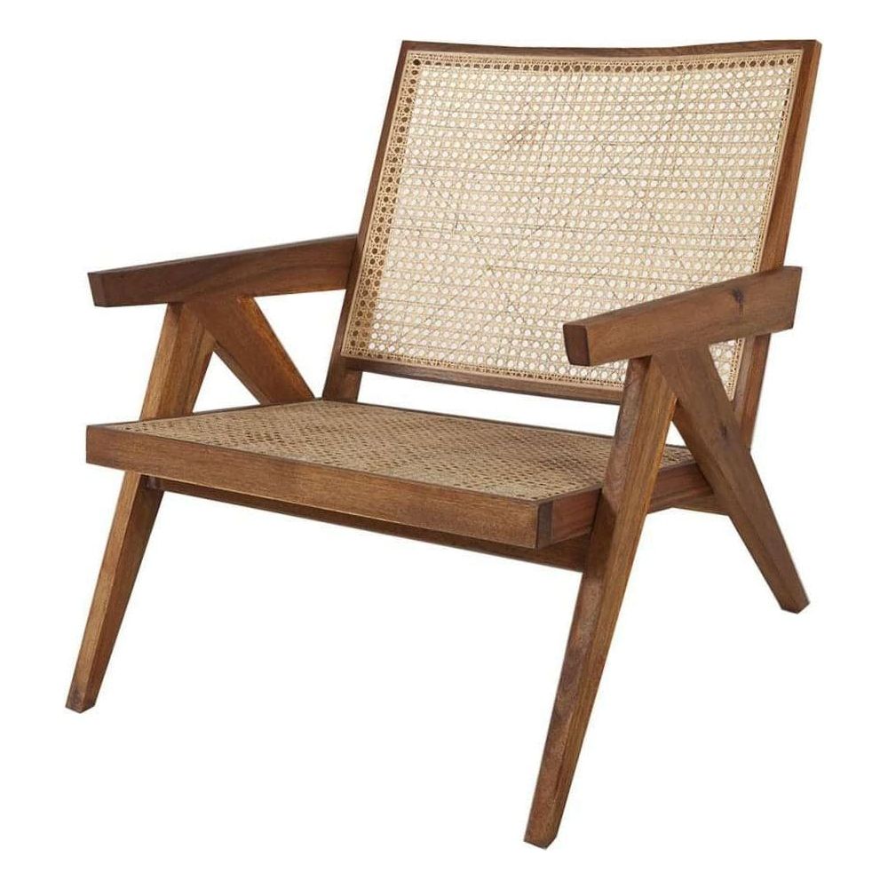 Jeanneret Hand Cane Lounge Chair - Natural Acacia-France & Son-FL1317NTRL-Lounge Chairs-1-France and Son