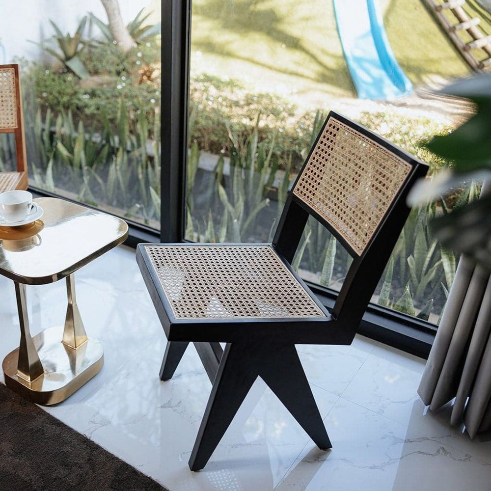 Mid Century Hand Caned Jeanneret Side Chair-France & Son-FL1318NTRL-Dining ChairsSingle-2-France and Son