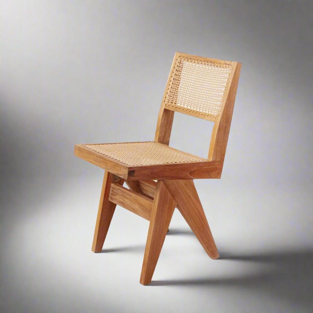 Hand Caned Jeanneret Side Chair - Indoor / Outdoor-France & Son-FL1318NTRL-SYN-Dining Chairs-1-France and Son