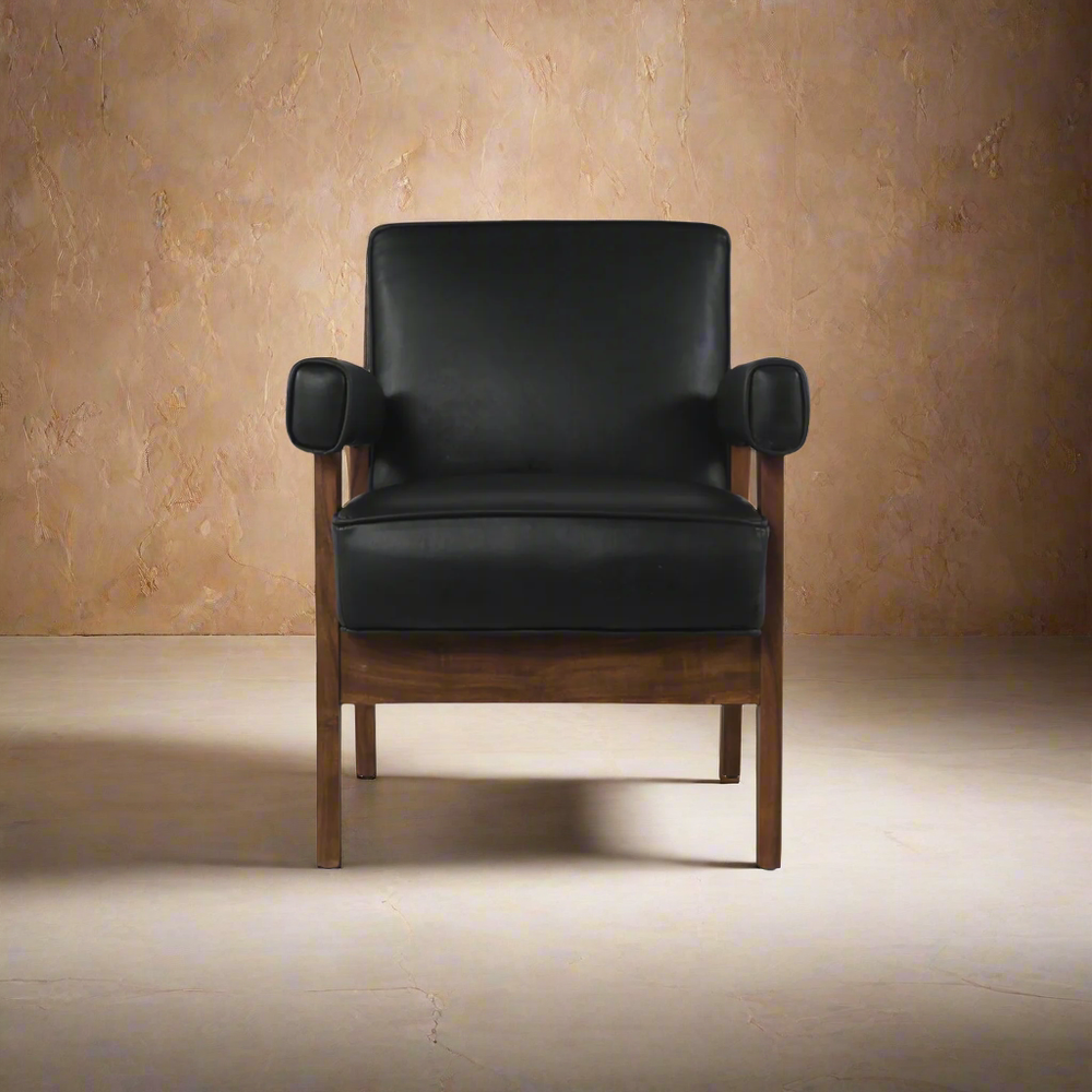 Jeanneret Advocate Accent Chair in Black Leather