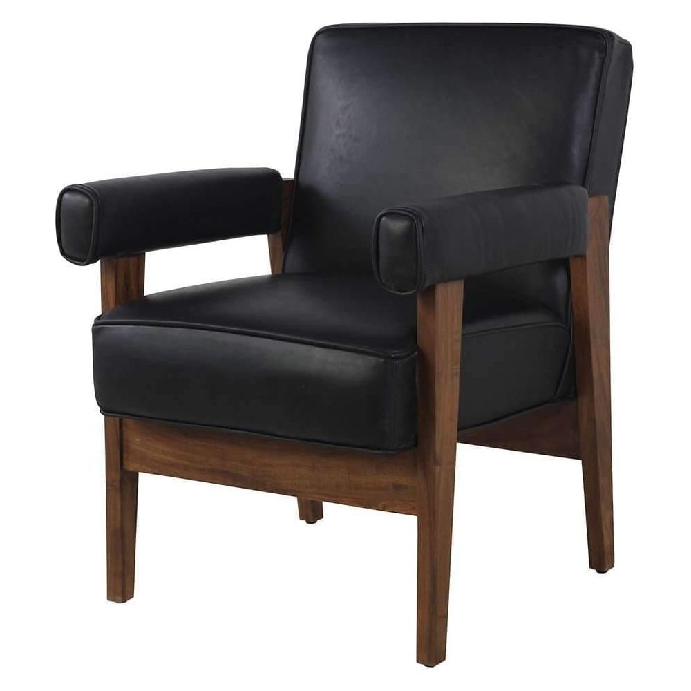 Jeanneret Advocate Accent Chair in Black Leather-France & Son-FL1323BLK-Lounge ChairsSingle-1-France and Son