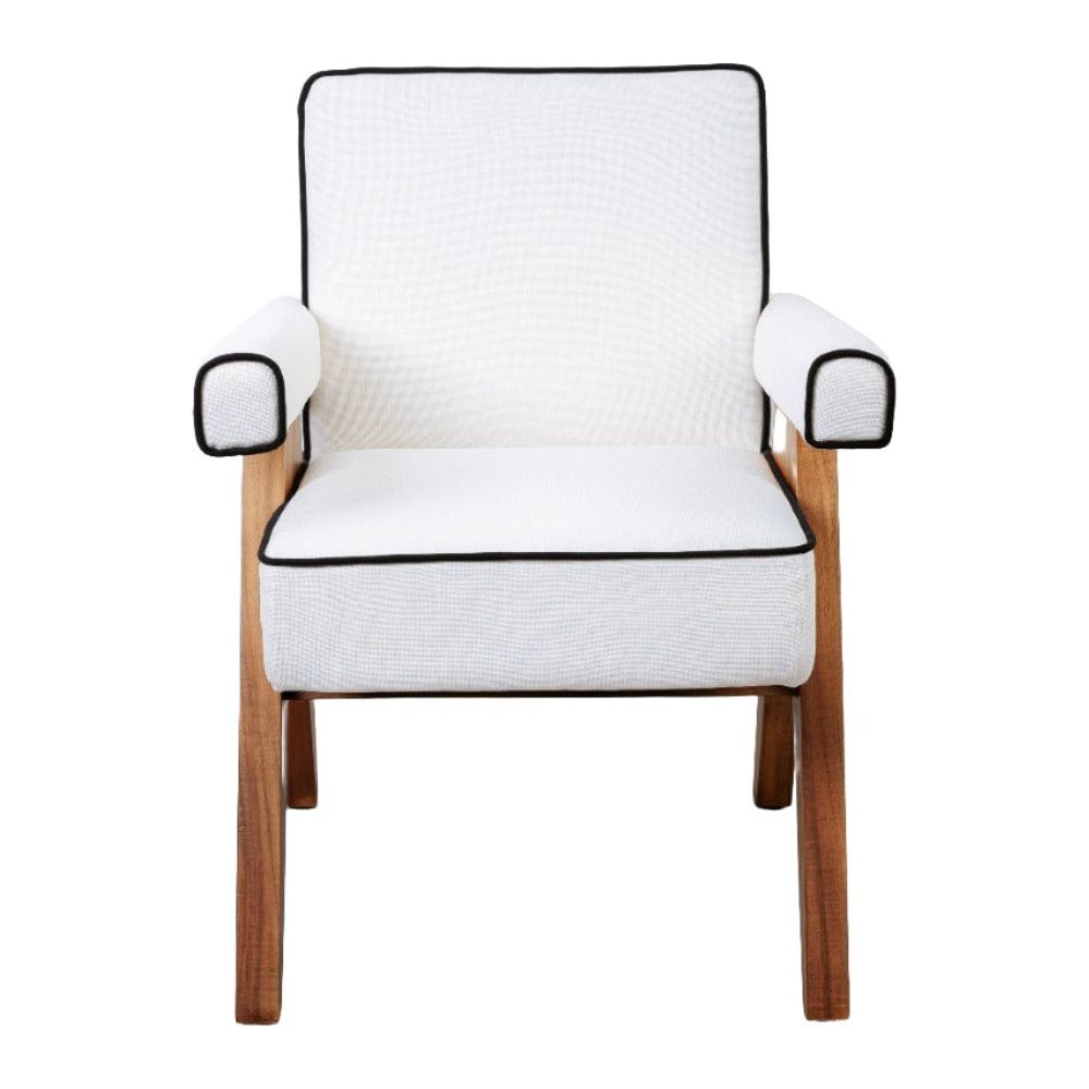 Jeanneret Accent Armchair - Upholstered w/ Piping-France & Son-FL1324BGEPIP-Dining ChairsSingle-7-France and Son