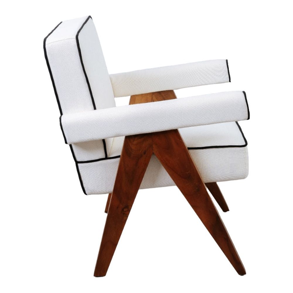 Jeanneret Accent Armchair - Upholstered w/ Piping-France & Son-FL1324BGEPIP-Dining ChairsSingle-6-France and Son