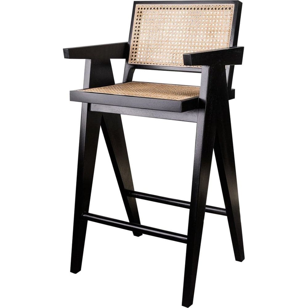 Jeanneret Barstool With Arms Hand Caned Seat and Back-France & Son-FL1325NTRL-Bar StoolsBar Stool - Acacia-9-France and Son