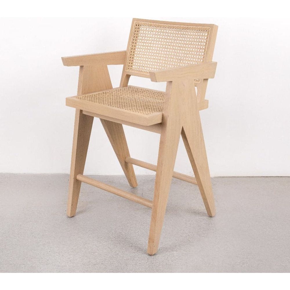 Mid Century Hand Cane Jeanneret Counter Stool-France & Son-FL1325IVORYCNTR-Bar StoolsIvory-5-France and Son