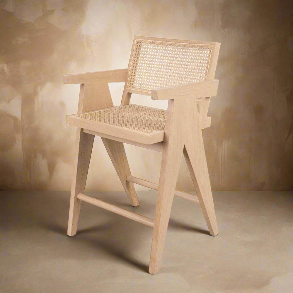 Jeanneret Counter Stool with Cane Seat