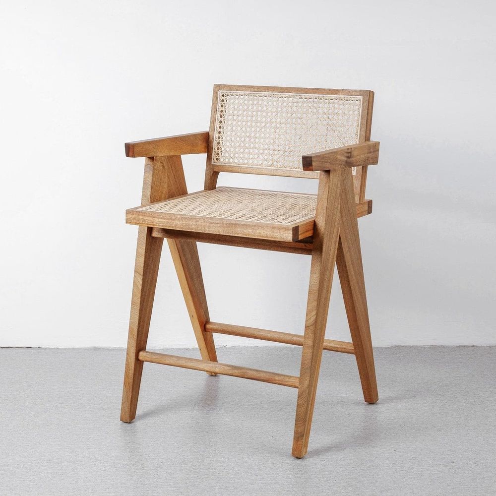 Mid Century Hand Cane Jeanneret Counter Stool-France & Son-FL1325NTRLCNTR-Bar StoolsNatural Acacia-1-France and Son