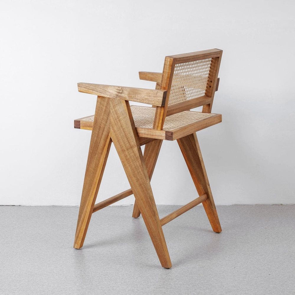 Mid Century Hand Cane Jeanneret Counter Stool-France & Son-FL1325NTRLCNTR-Bar StoolsNatural Acacia-2-France and Son