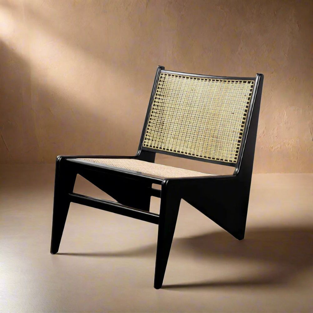 Jeanneret Kangaroo Armless Lounge Chair with Hand Caned Seat