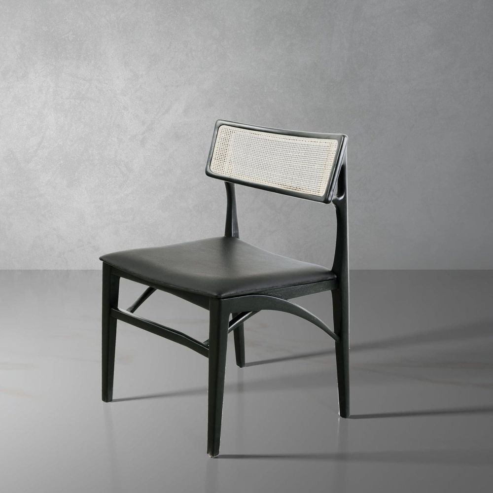 Razzia Cane Dining Chair with Seat Pad-France & Son-FL1331BLK-Dining ChairsBrown Frame-1-France and Son