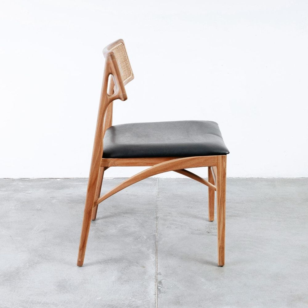 Razzia Cane Dining Chair with Seat Pad-France & Son-FL1331BLK-Dining ChairsBrown Frame-8-France and Son