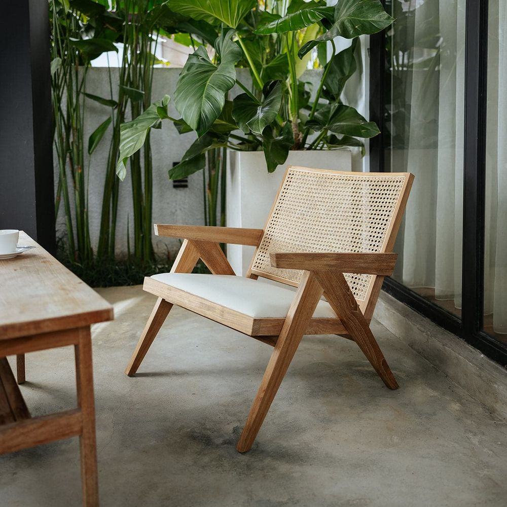 Jeanneret Teak Lounge Chair with Seat Pad-France & Son-FL1337-Lounge ChairsWhitewashed-8-France and Son