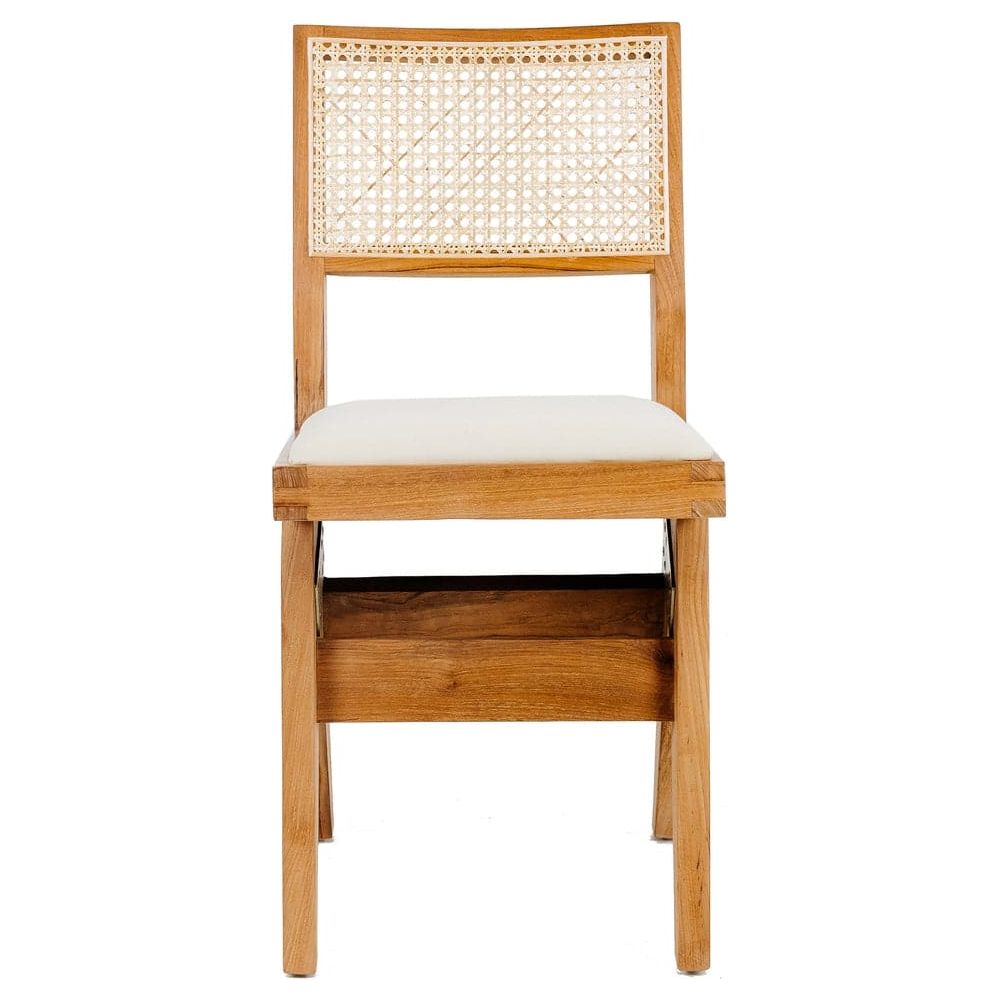 Jeanneret Dining Side Chair with Seat Pad and Hand Caned Back-France & Son-FL1338-Dining ChairsWhitewashed-Single-10-France and Son