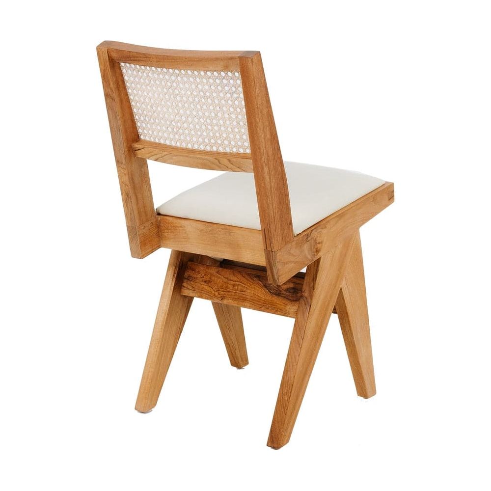 Jeanneret Dining Side Chair with Seat Pad and Hand Caned Back-France & Son-FL1338-Dining ChairsWhitewashed-Single-8-France and Son