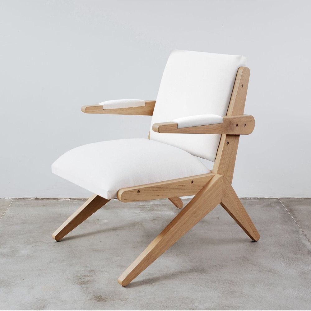 Jeanneret Compass Chair with Off-White Fabric-France & Son-FL1353NEW-Lounge ChairsOff-White-5-France and Son