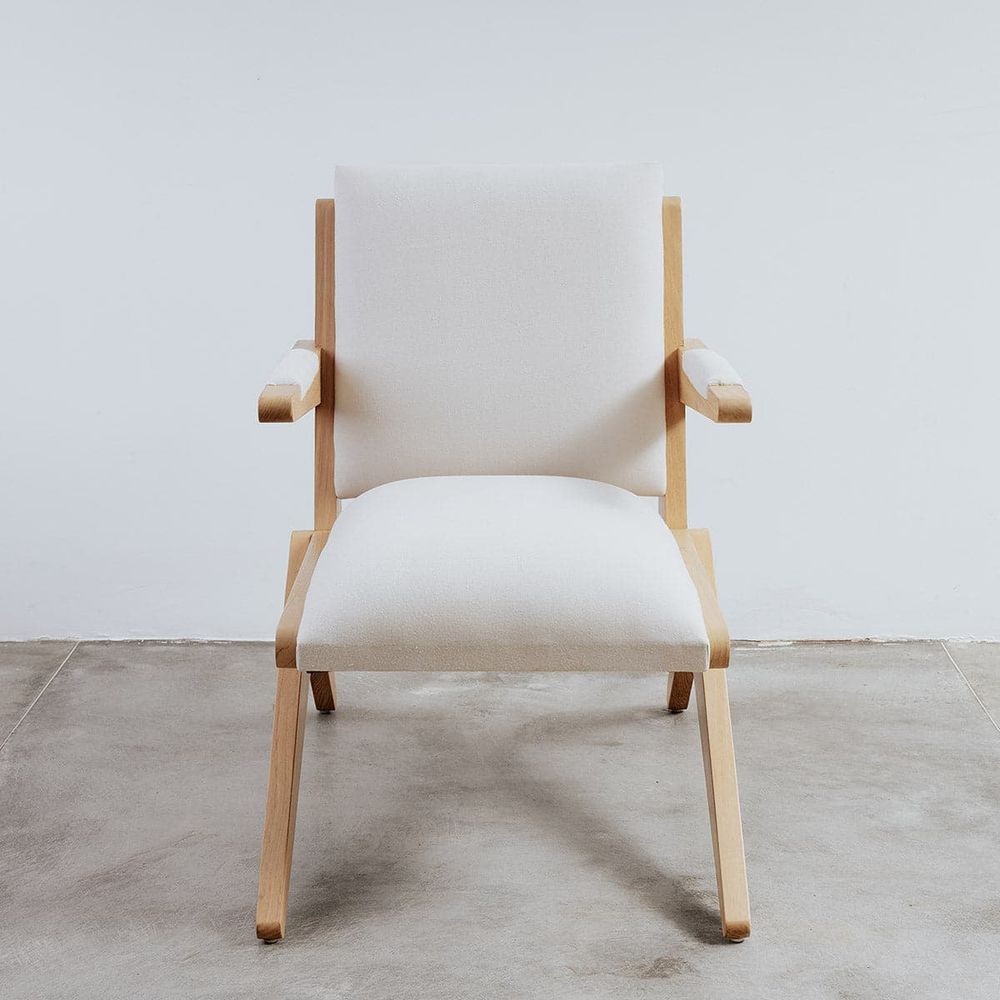 Jeanneret Compass Chair with Off-White Fabric-France & Son-FL1353-Lounge Chairs-4-France and Son