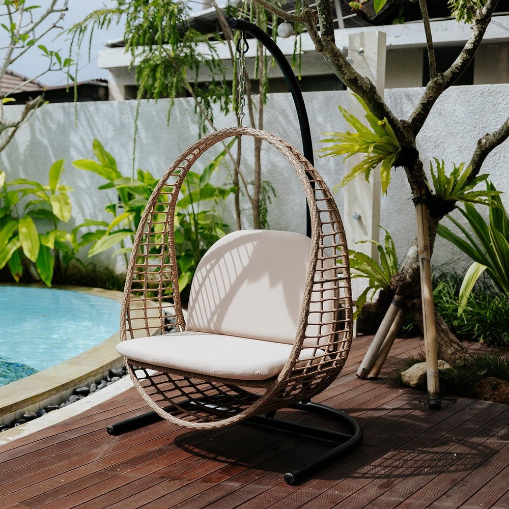 Bohemian Rattan Hanging Chair-France & Son-FL1373-Lounge Chairs-2-France and Son