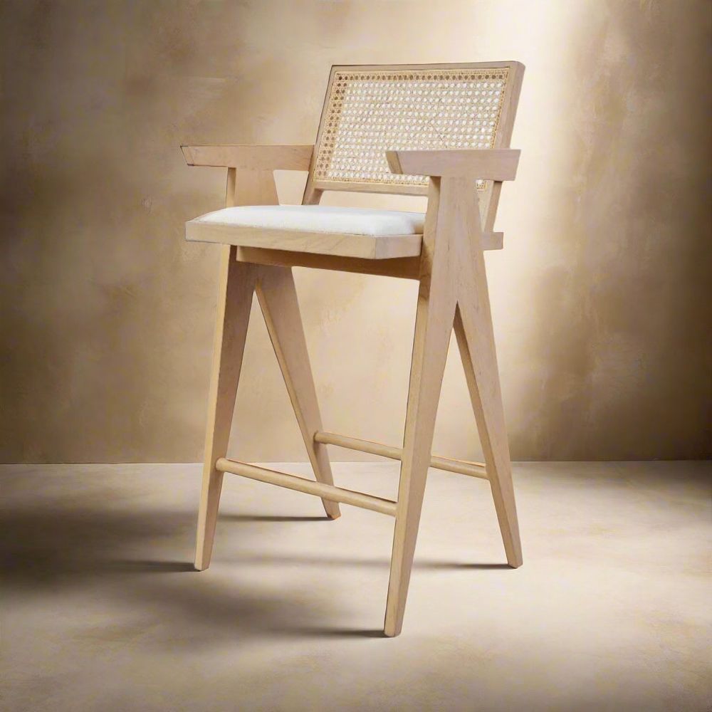 Jeanneret Barstool With Arms and Back - Padded-France & Son-FL1375-Bar StoolsBar Height-1-France and Son