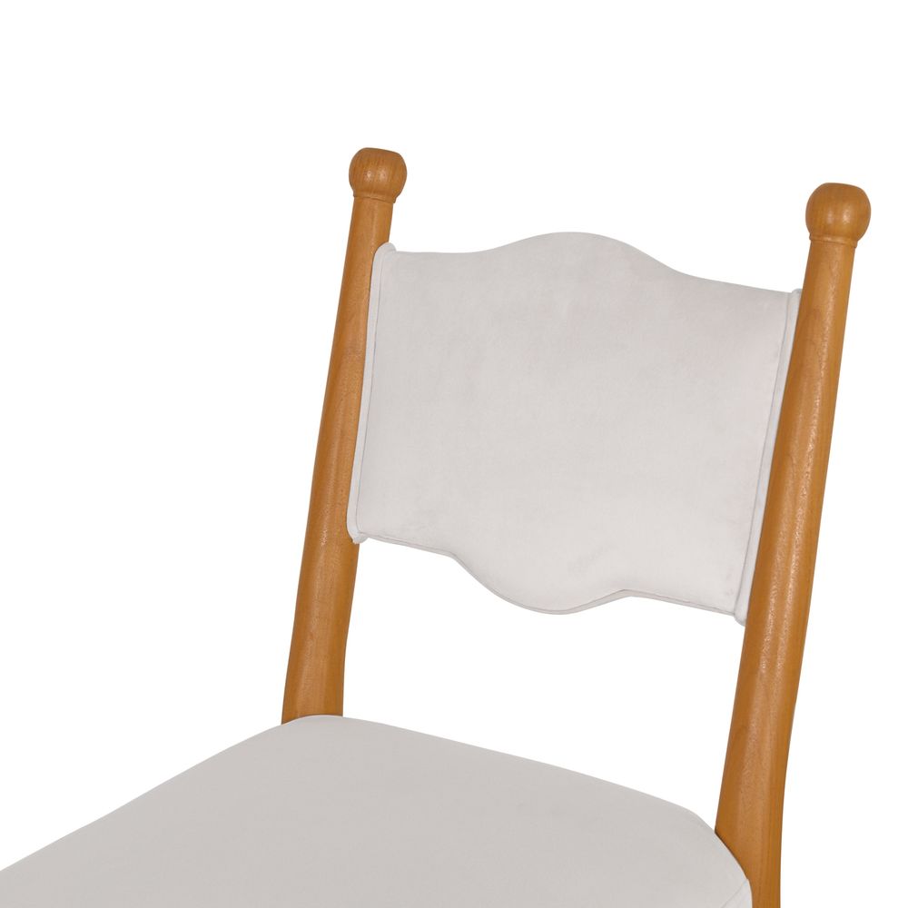 Lisa Acacia Dining Side Chair - Beige Velvet Upholstery