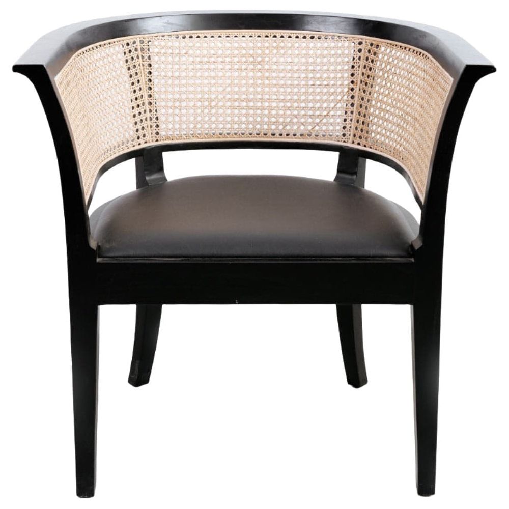 Orianne Cane Arm Chair with Vegan Leather Seat-France & Son-FL1377BLK-Dining Chairs-1-France and Son