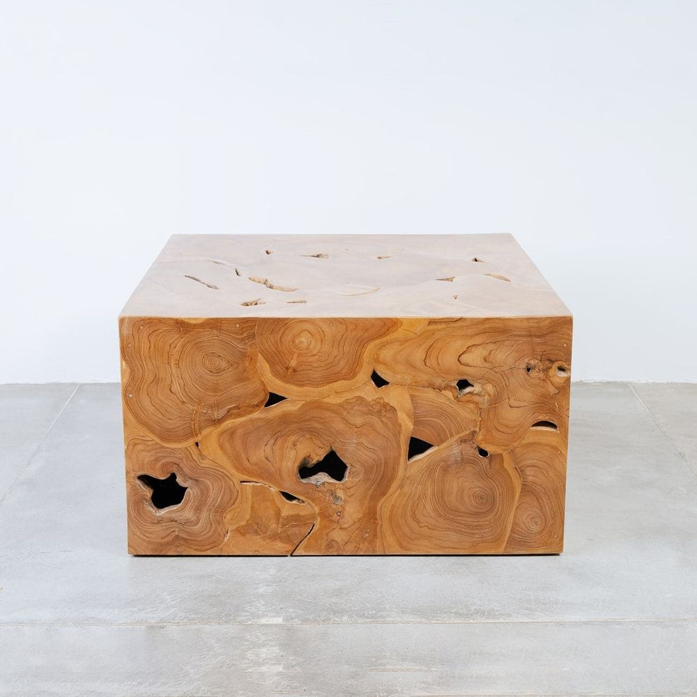 Teak Wood Organic Coffee Table - Square-France & Son-FL1414NTRL-Coffee TablesNatural-1-France and Son