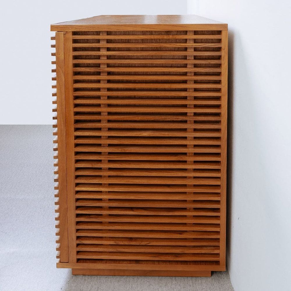 Jensen Slatted Teak Cabinet-France & Son-FL1525IVORY-Sideboards & CredenzasIvory-3-France and Son