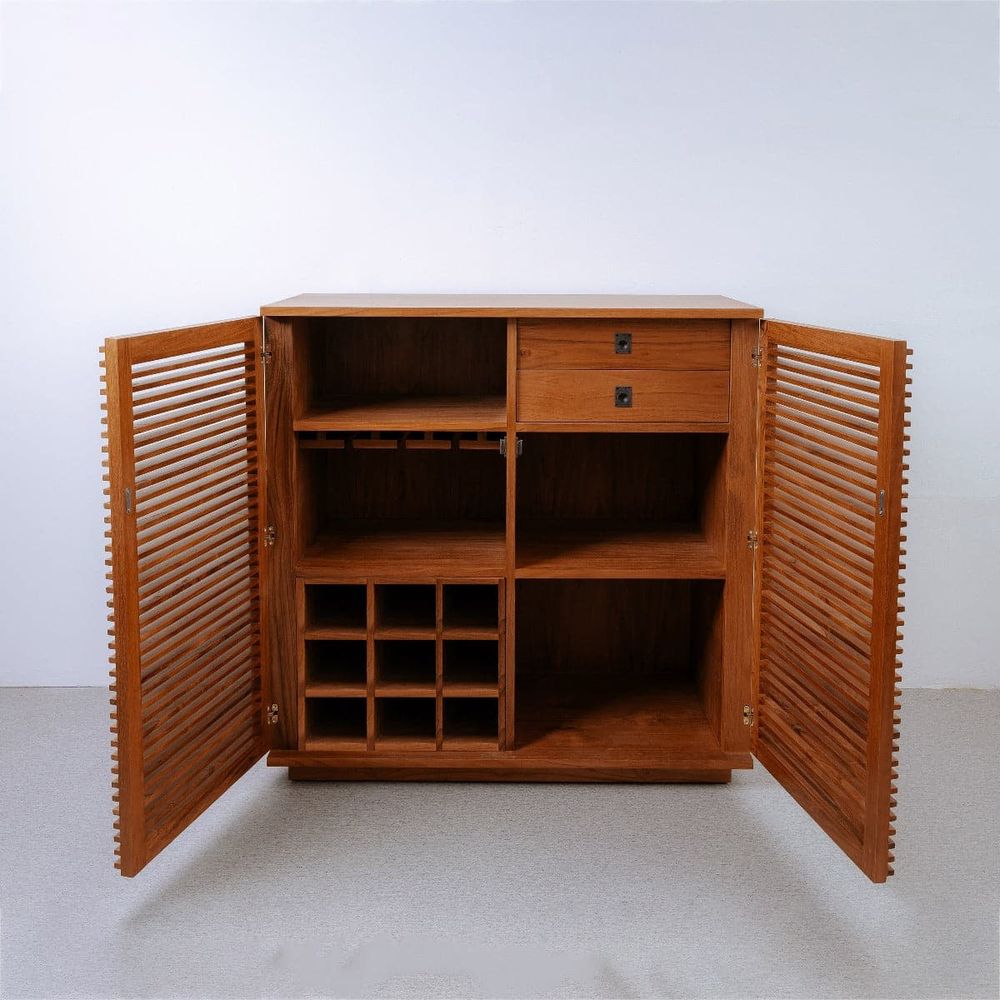 Jensen Slatted Teak Bar Cabinet-France & Son-FL1528NTRL-Bar StorageTeak-3-France and Son