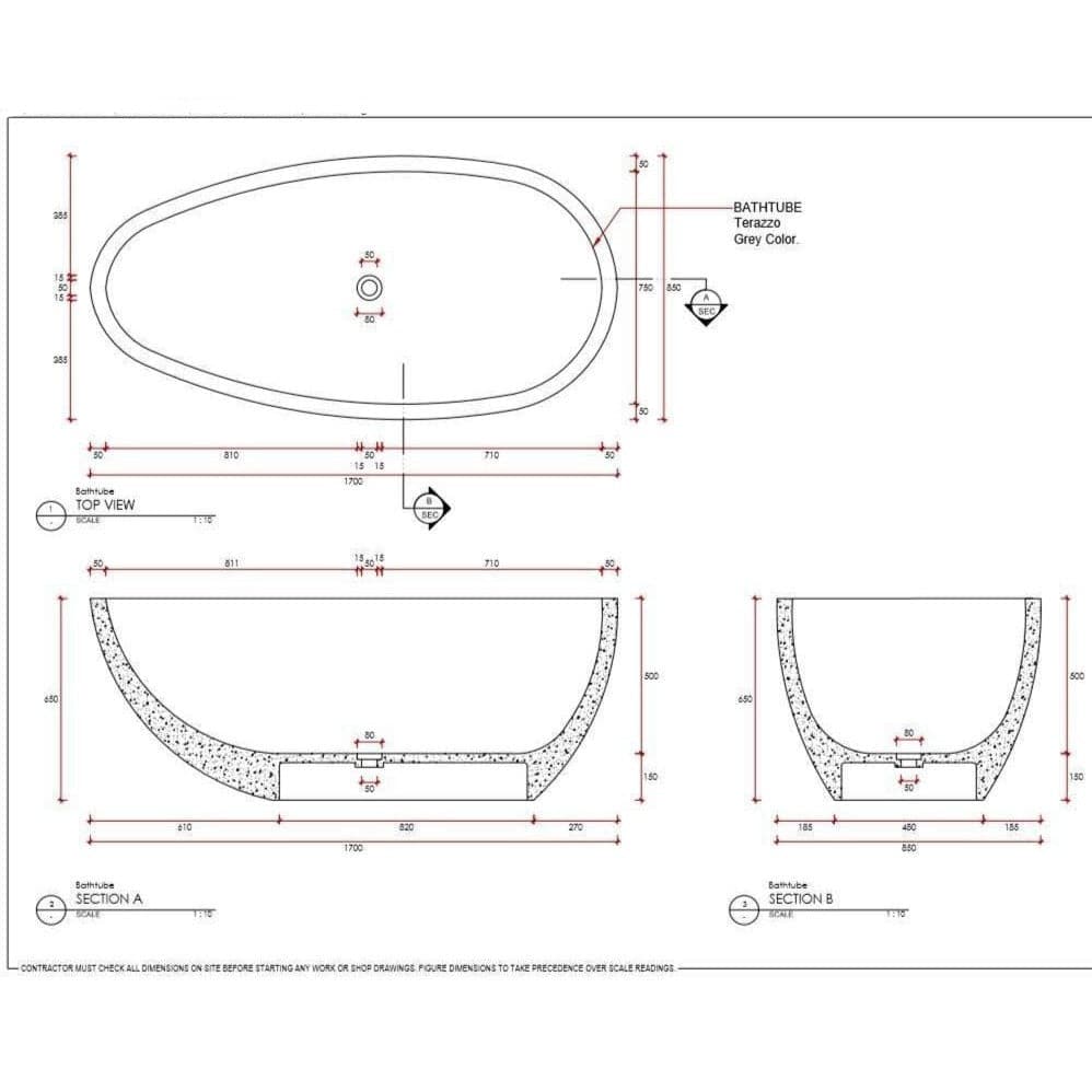 Terrazo Stone Bath Tub Freestanding - Natural-France & Son-FL1701WHT-Bathtubs-6-France and Son