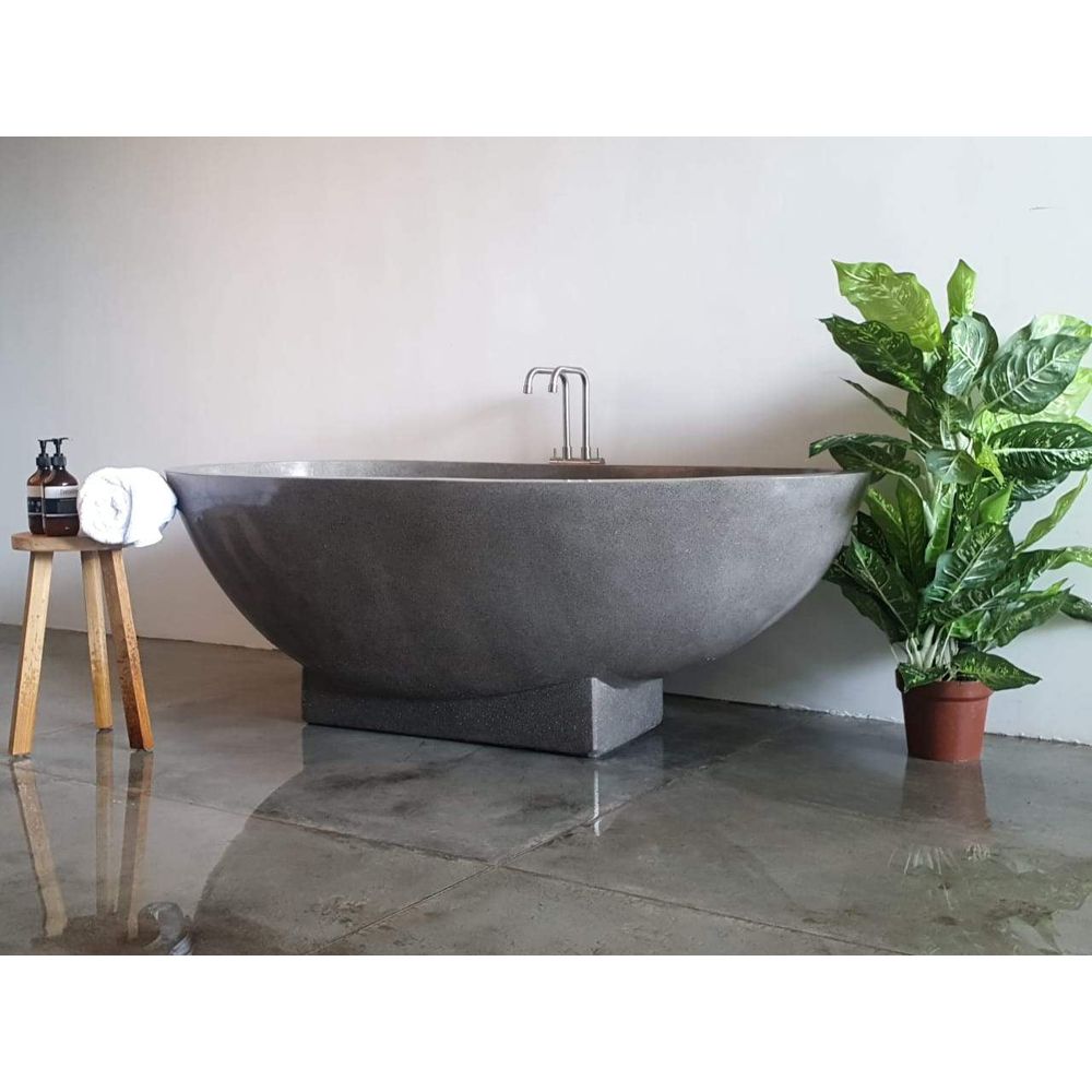 Terrazzo Stone Freestanding Bath Tub - Grey-France & Son-FL1701STONE-Bathtubs-2-France and Son