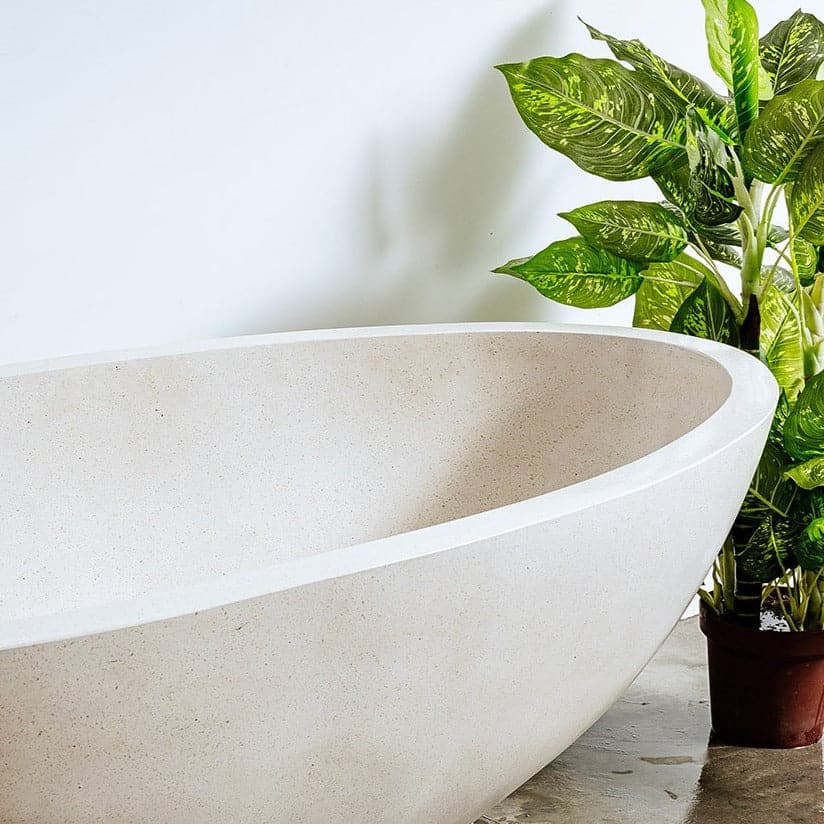 Terrazo Stone Bath Tub Freestanding - Natural-France & Son-FL1701WHT-Bathtubs-4-France and Son