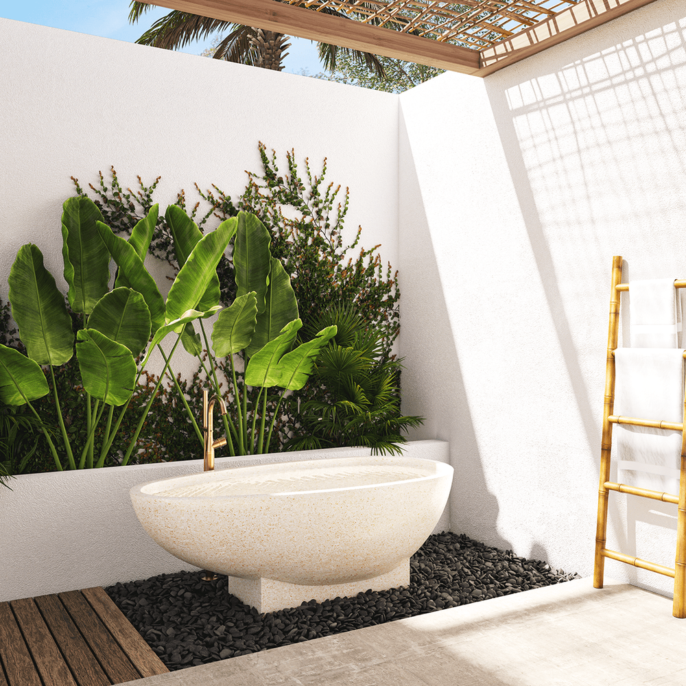 Terrazo Stone Bath Tub Freestanding - Natural-France & Son-FL1701WHT-Bathtubs-2-France and Son