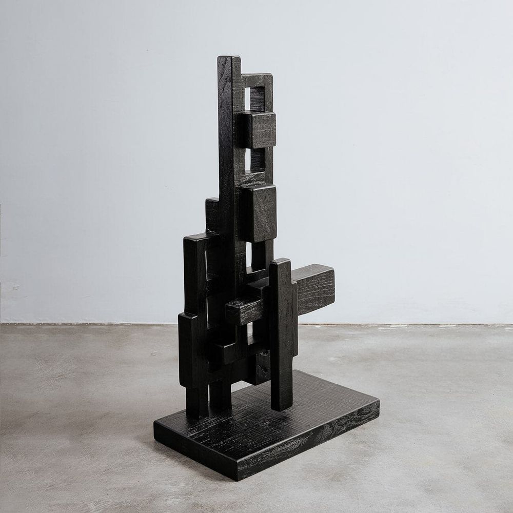 Pixel Love Large Teak Sculpture-France & Son-FL2004BLK-Decorative Objects-3-France and Son