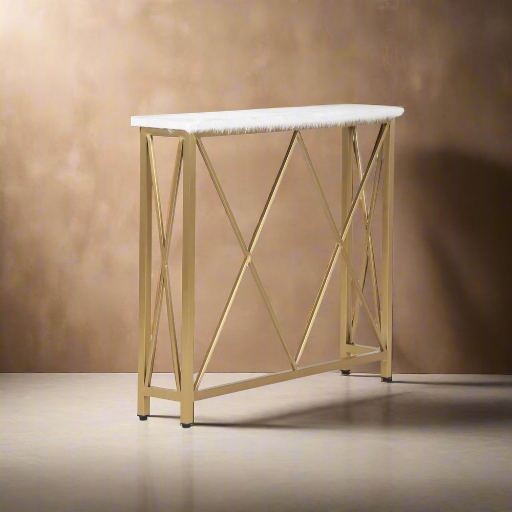 Hair on Hide Console Table - Gold Frame