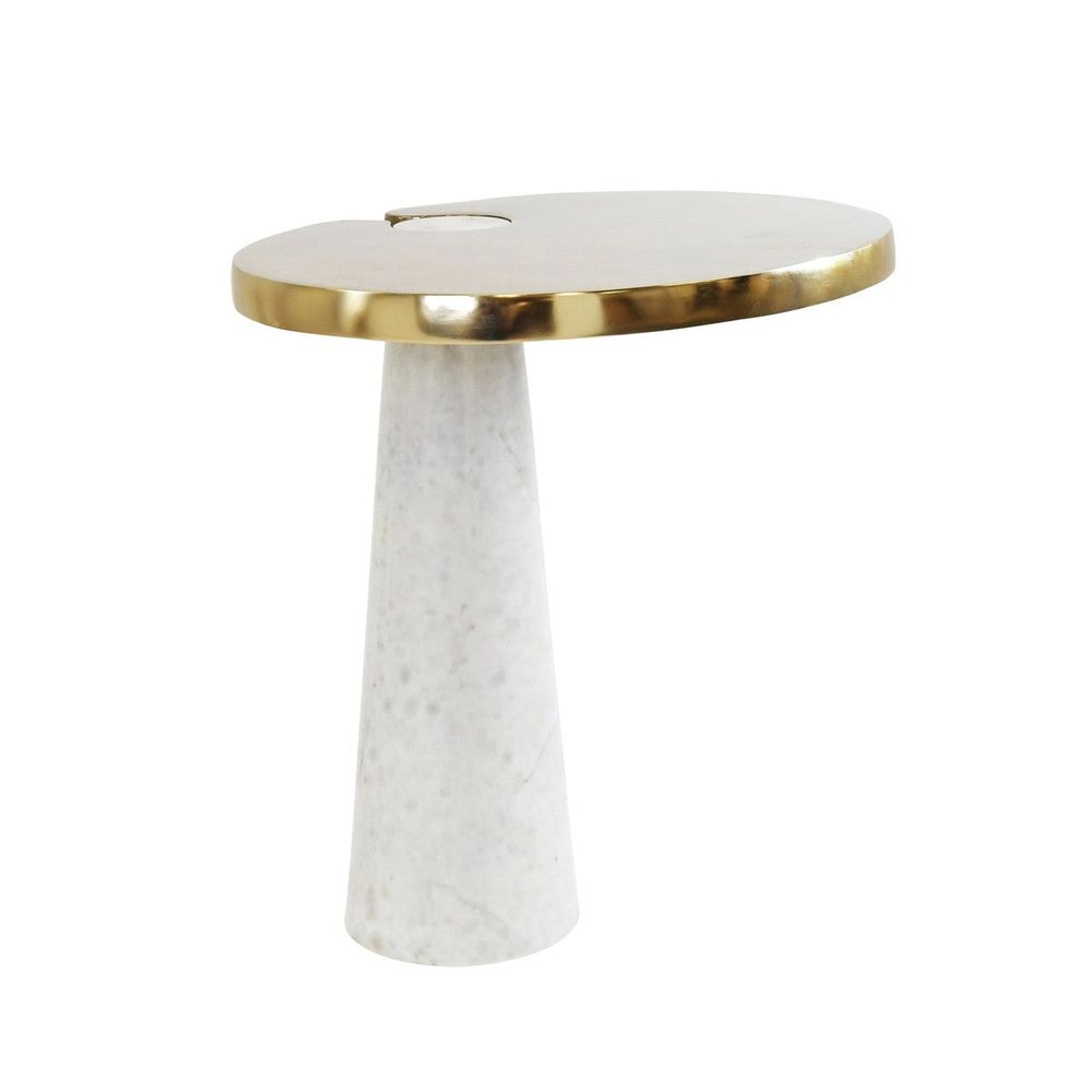 Fontaine - Oval Side Table With Brass Top And White Marble Pedestal Base